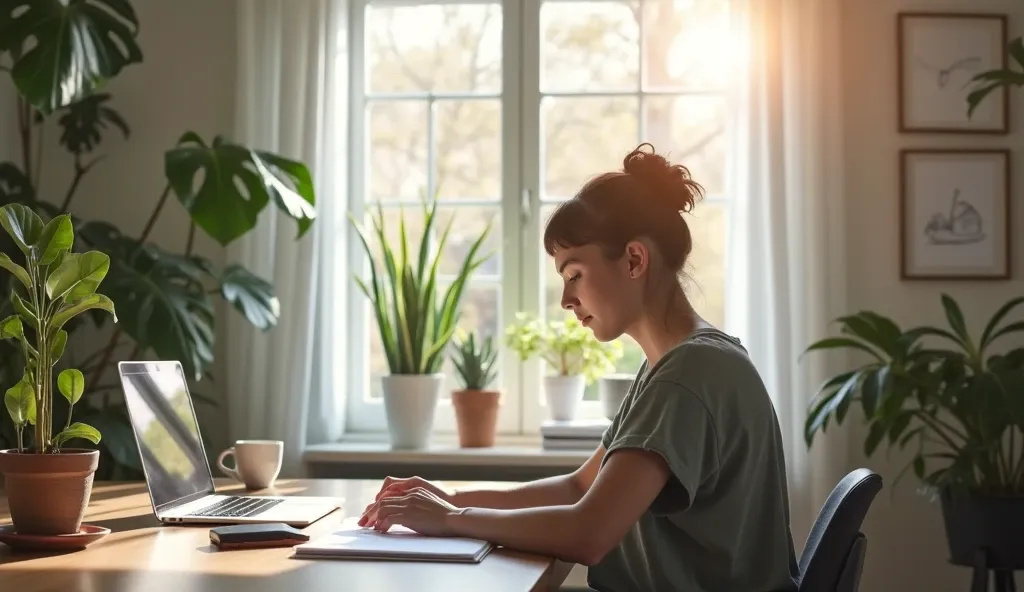 Không gian làm việc tại nhà hiệu quả, khoa học và tập trung cho người làm việc từ xa, phù hợp với freelancer và nhân viên văn phòng online.