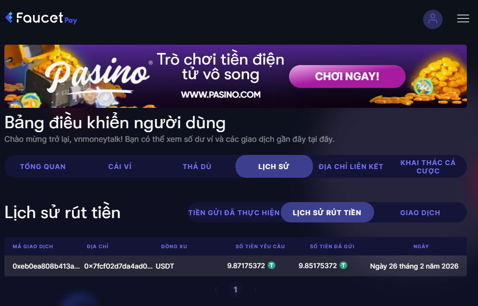 Rút tiền từ faucetpay
