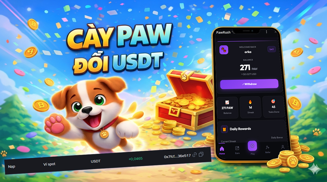 App kiếm tiền online 2026 Paw Rush có rút được tiền không (test thật ...