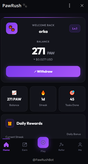 Ứng dụng telegram pawrush