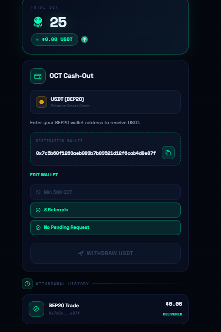 cách rút tiền từ octoearn